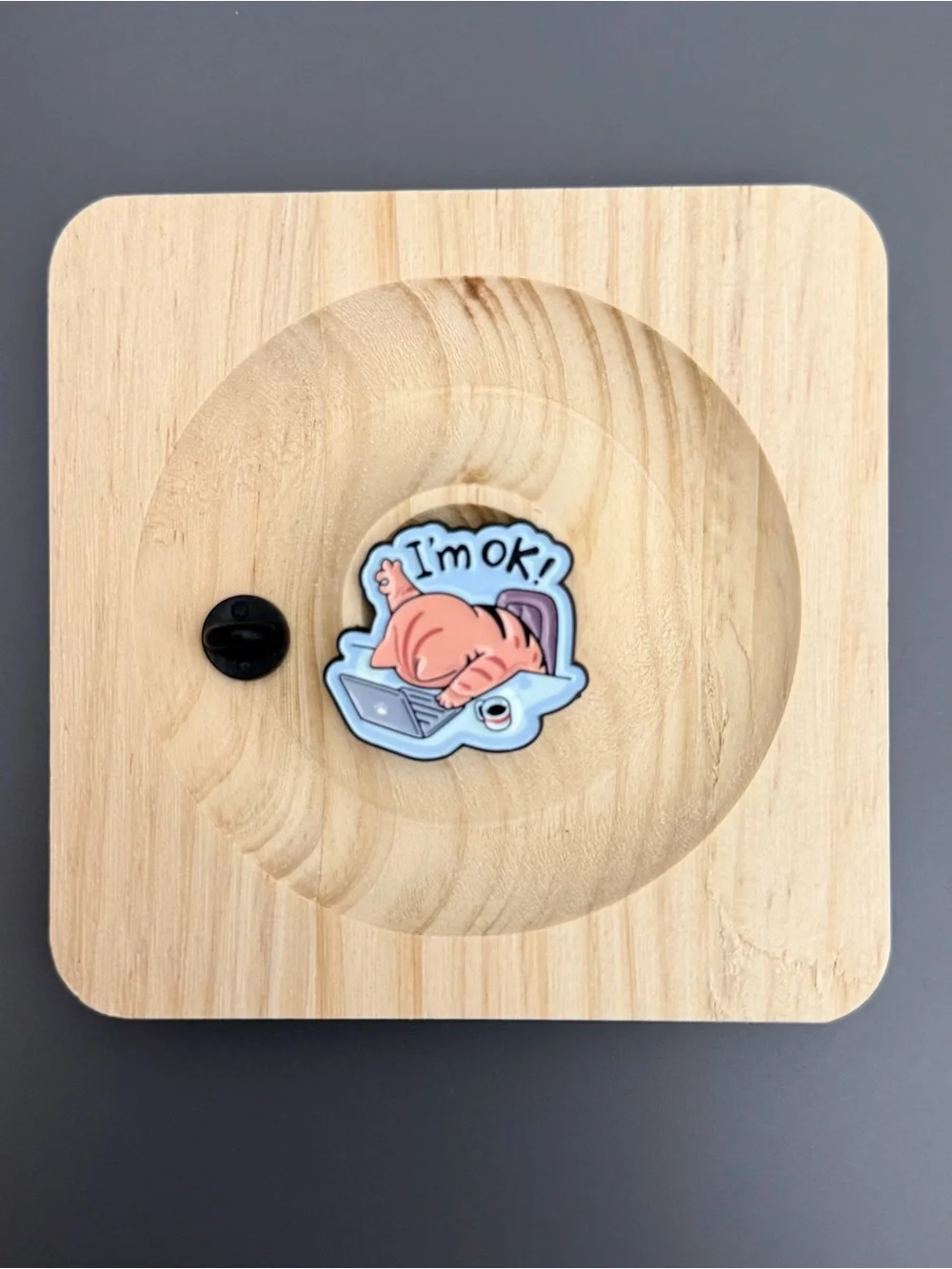 Funny Cat Laptop Enamel Pin “I’m OK!” Cute Meme Brooch Lapel Backpack Badge